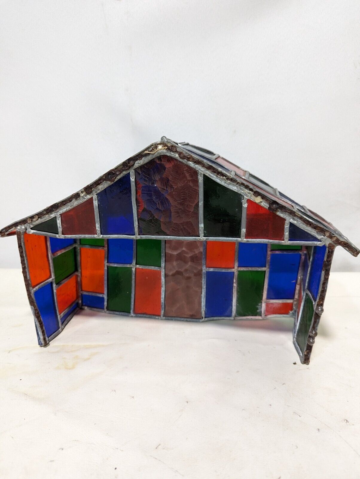 Stained Glass Manger \ Building  12"h x 9"w x 4"d  Unique Handmade Item