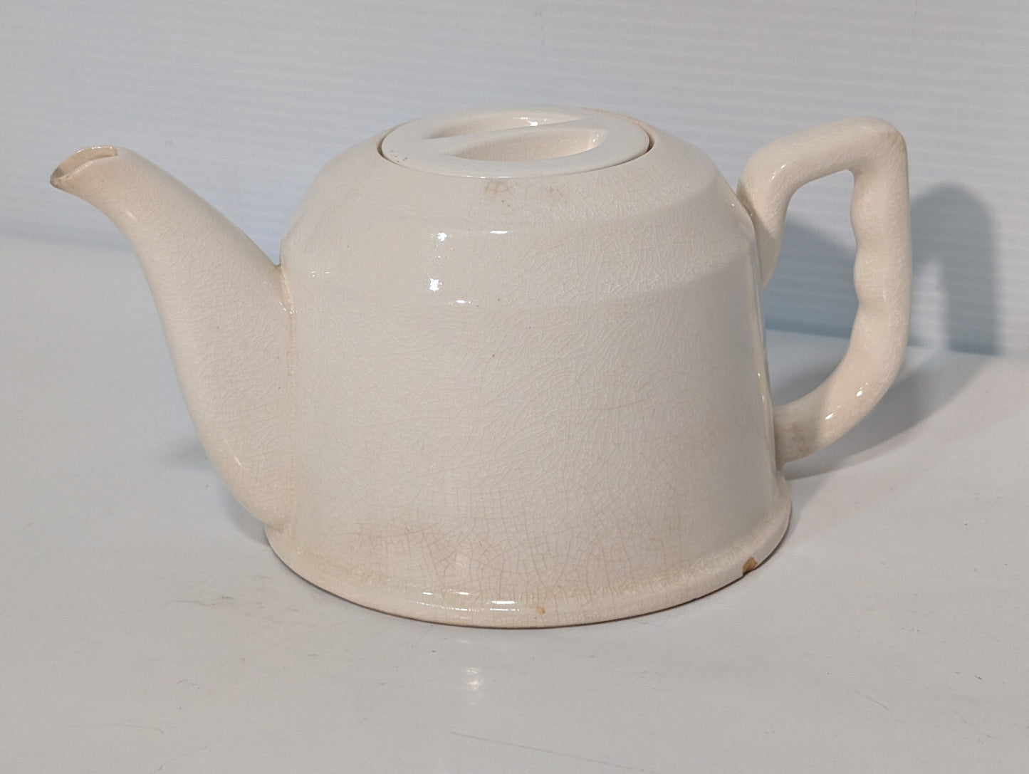 Vintage Mid Century Ceramic Stovetop Tea Pot Kettle Cream Crazing Crackle Lid