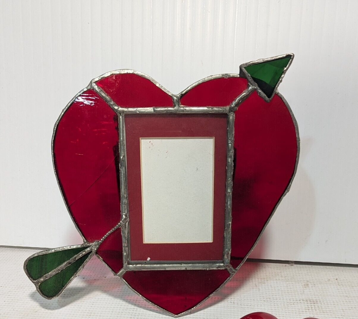Stained Glass Picture Frame Sweetheart, red heart, green arrow - Free Shipping