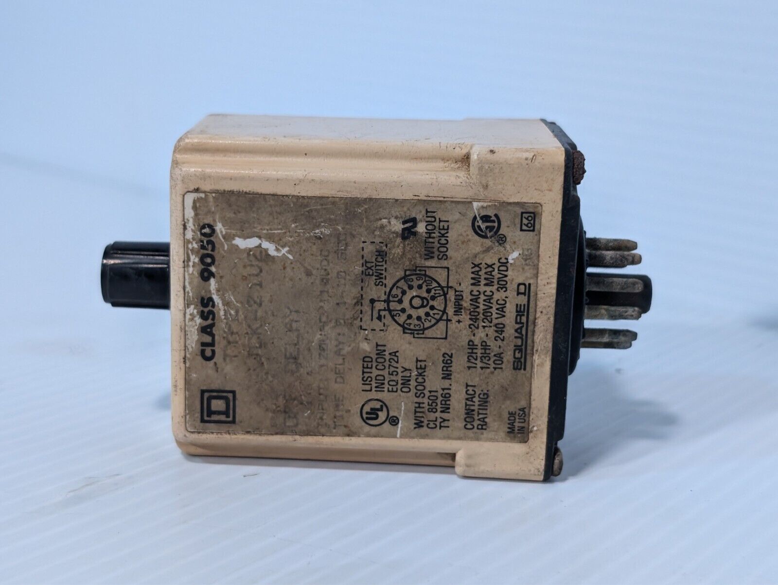 Square D 9050-JCK-21V20 Timing Relay, adjustable time, 0.1-10 s, 10A, 240 VAC...