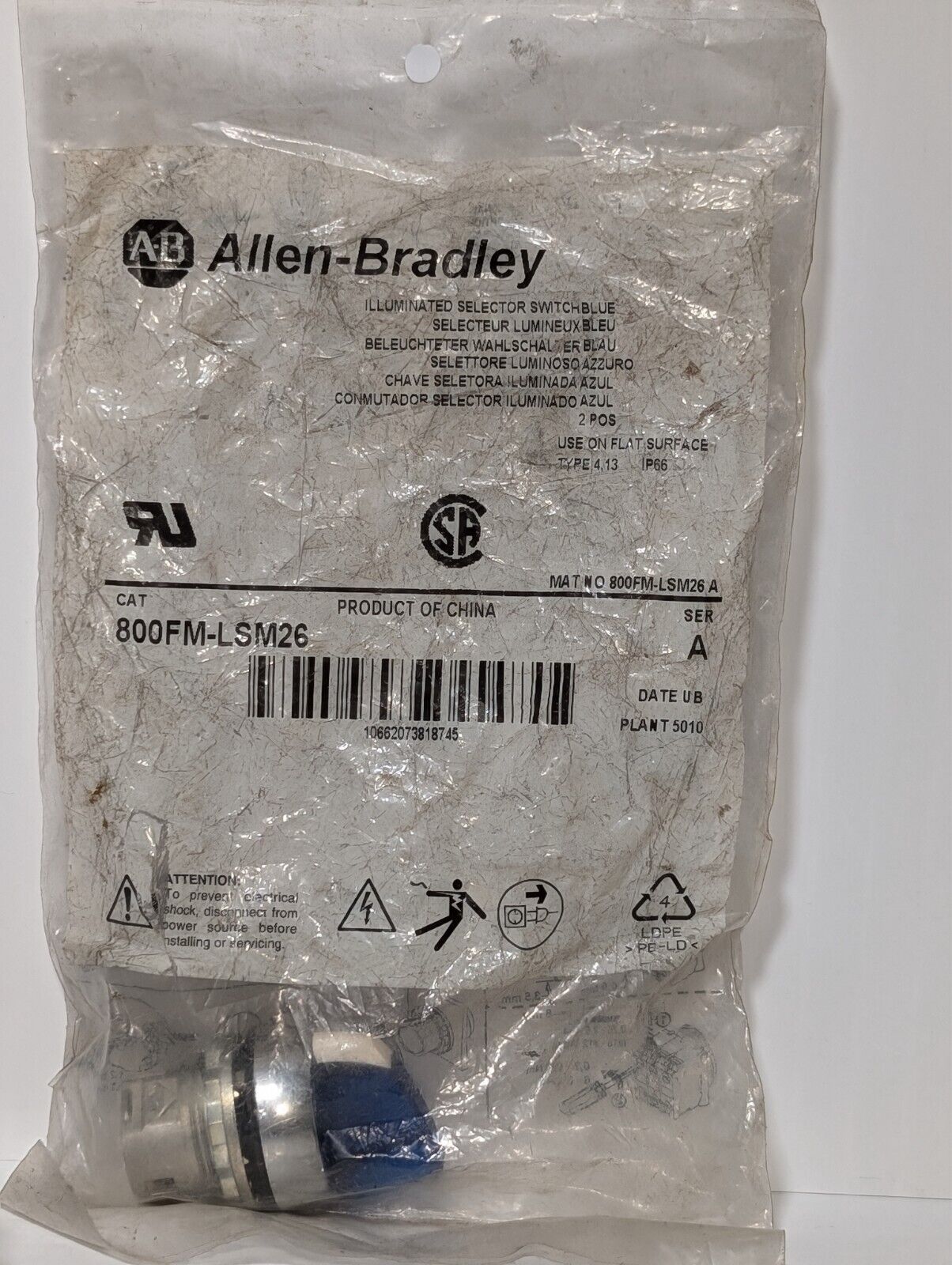 Allen Bradley 800Fm-Lsm26 Blue Selector Switch Nnb