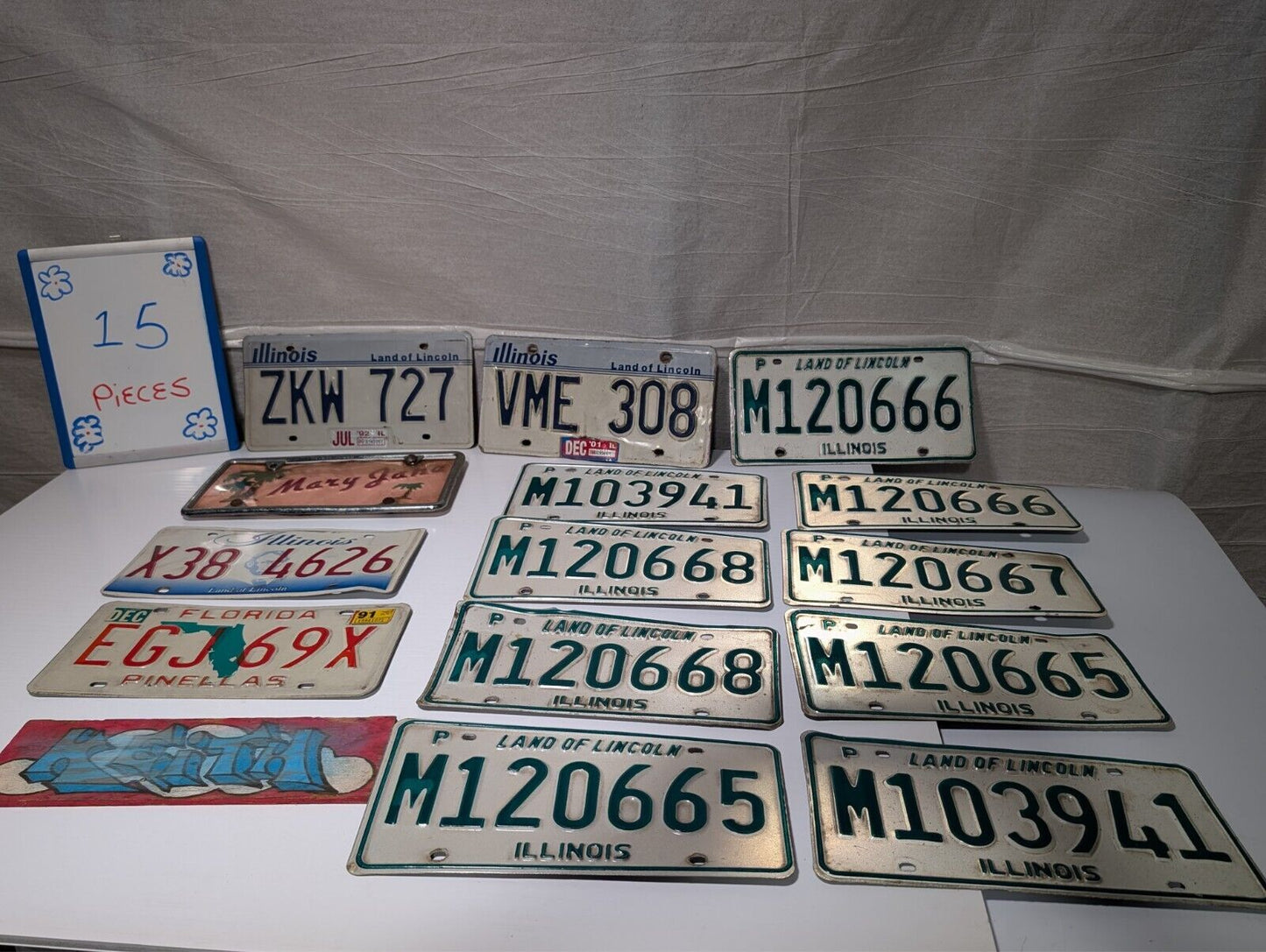 14 1980s Illinois License Plates (1 Florida Pinellas County), Mostly M #'s