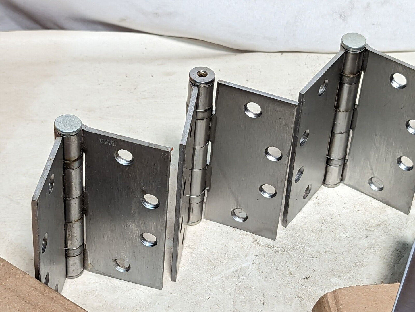 Lot of 7 Stanley FBB179 butt hinges, 4 holes per leaf, 1.75 in door leaf wd, 180