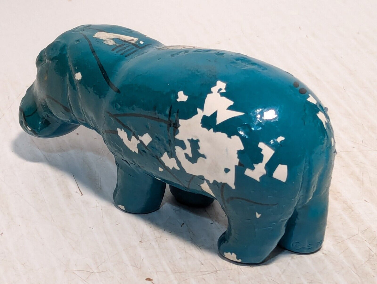 Vintage Blue Hippo, Dark Blue Green, Paper Weight, flecking paint -Free Shipping