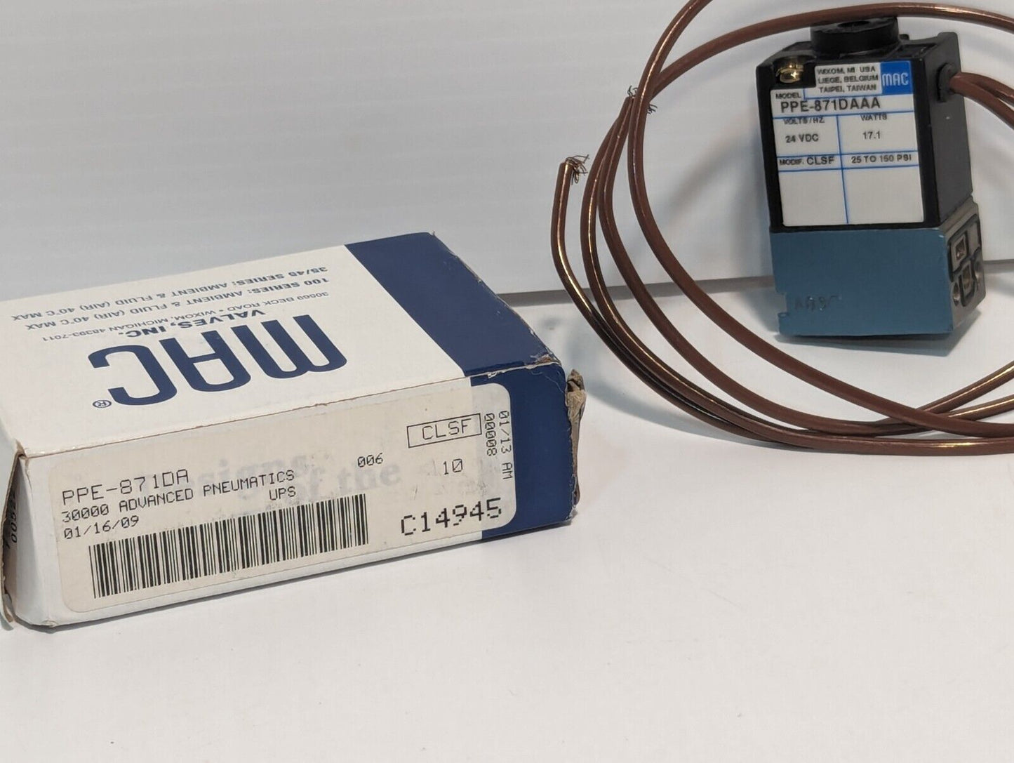 MAC PPE-871DAAA 30000 Advanced Pneumatics Solenoid Valve, 24vdc, 17.1w
