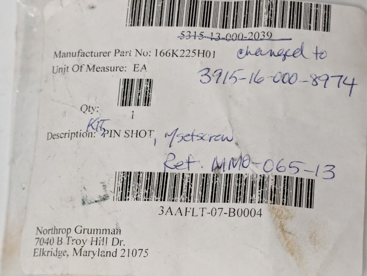 166K225H01 Pin Shot - Free Shipping