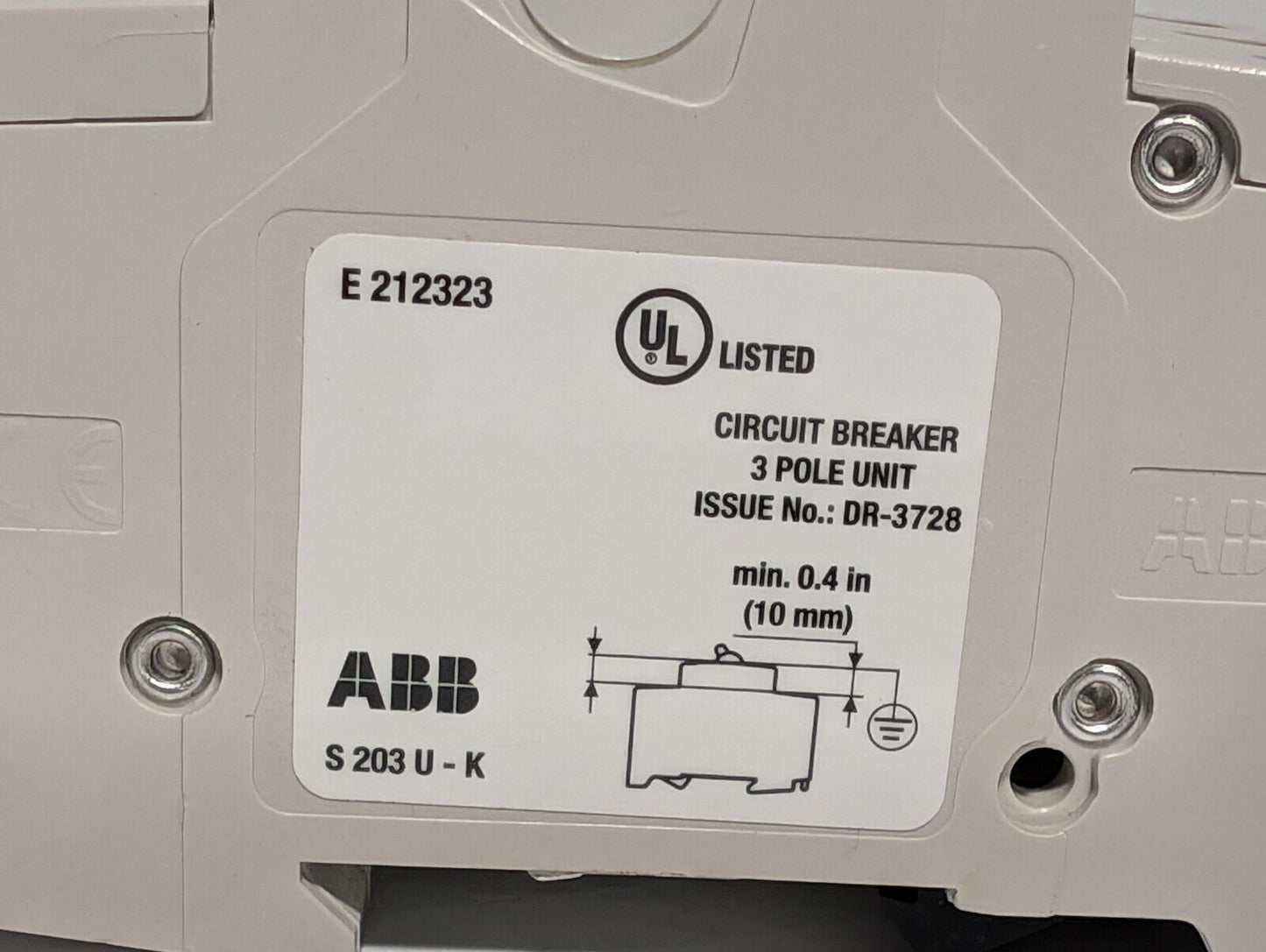 ABB S203U-K15 Circuit Breaker, 3-Pole, 15A, Made in Germany, E212323, 162K859H01