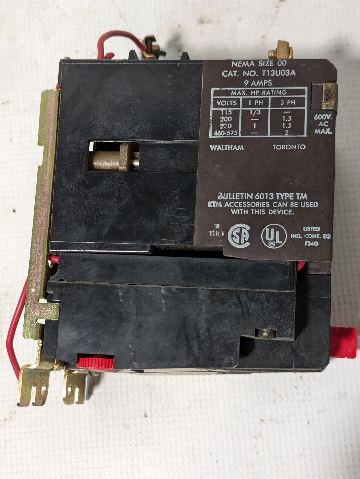 Sylvania T13U03A Motor Starter, NEMA Size 00, 110/120v Coil, 9A,600VAC Max