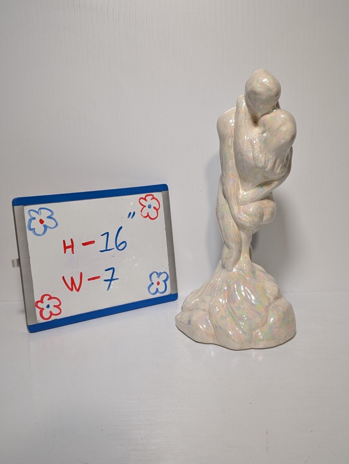 Vintage Lovers Naked Man Woman Embracing Erotic Pearlescent Ceramic Statue