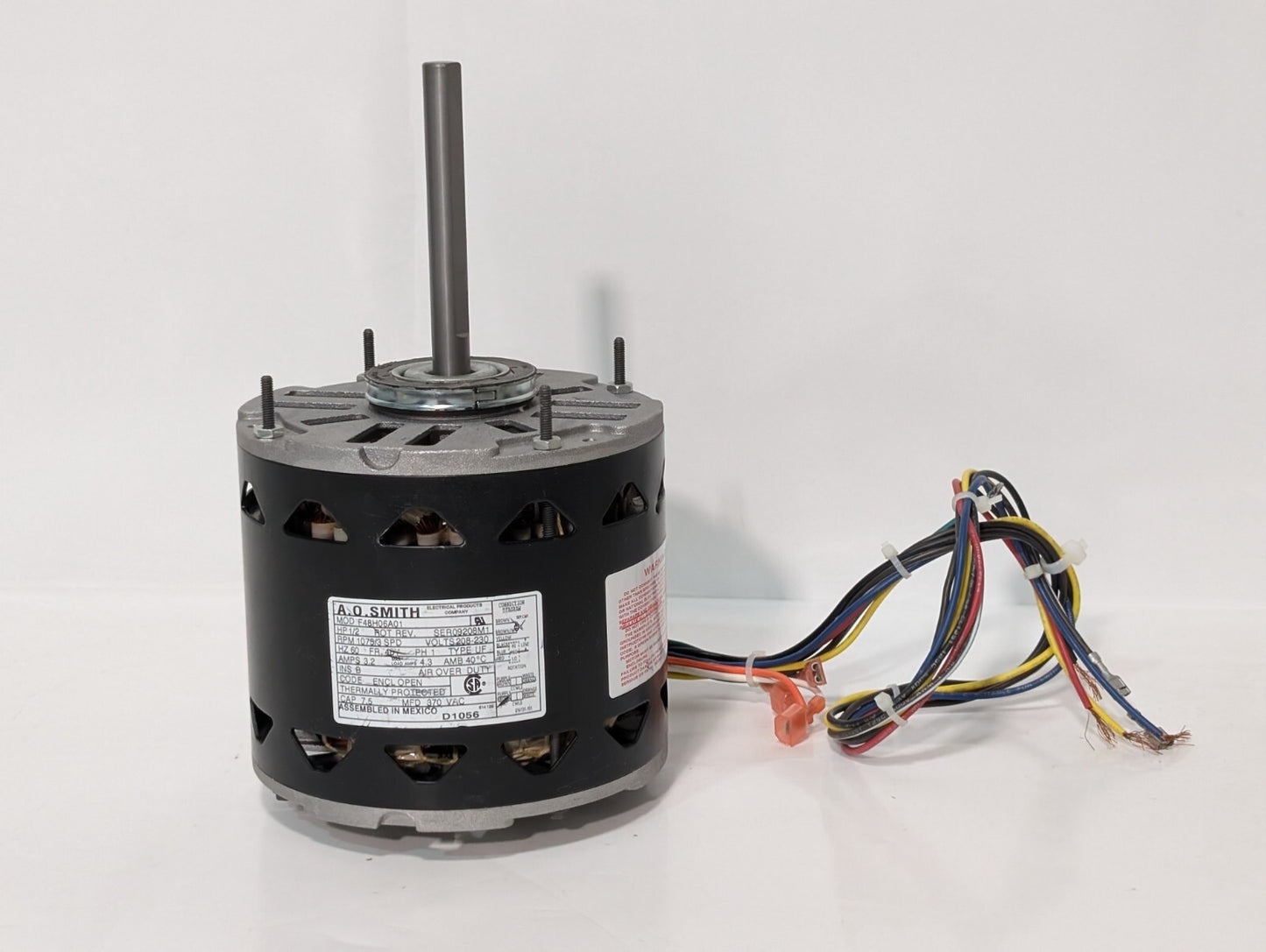 A.O. Smith D1056 Indoor Blower Motor 1/2HP 1075RPM 3 Speed Reversible 208-230V