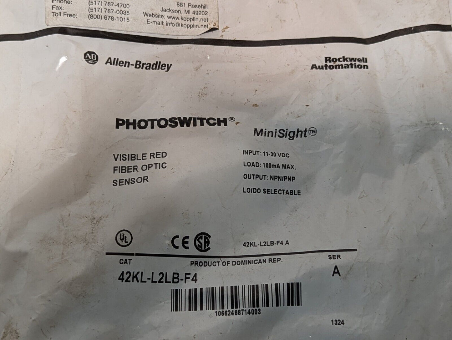 Allen-Bradley 42KL-L2LB-F4 / Ser A MiniSight Visible Red Fiber Optic 11-30VDC