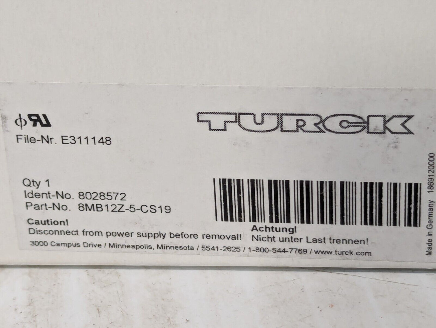 TURCK 8MB12Z-5-CS19 Eurofast Cordset Junction Multibox - Free Shipping