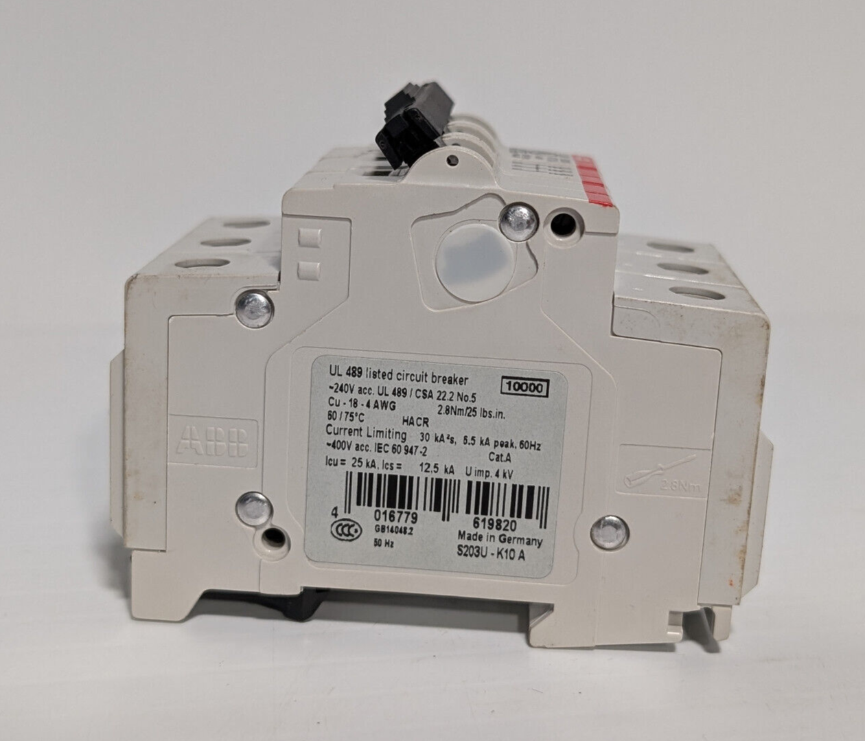 ABB S203U-K10A Circuit Breaker, 3 Pole Unit, Min .4", Made in Germany