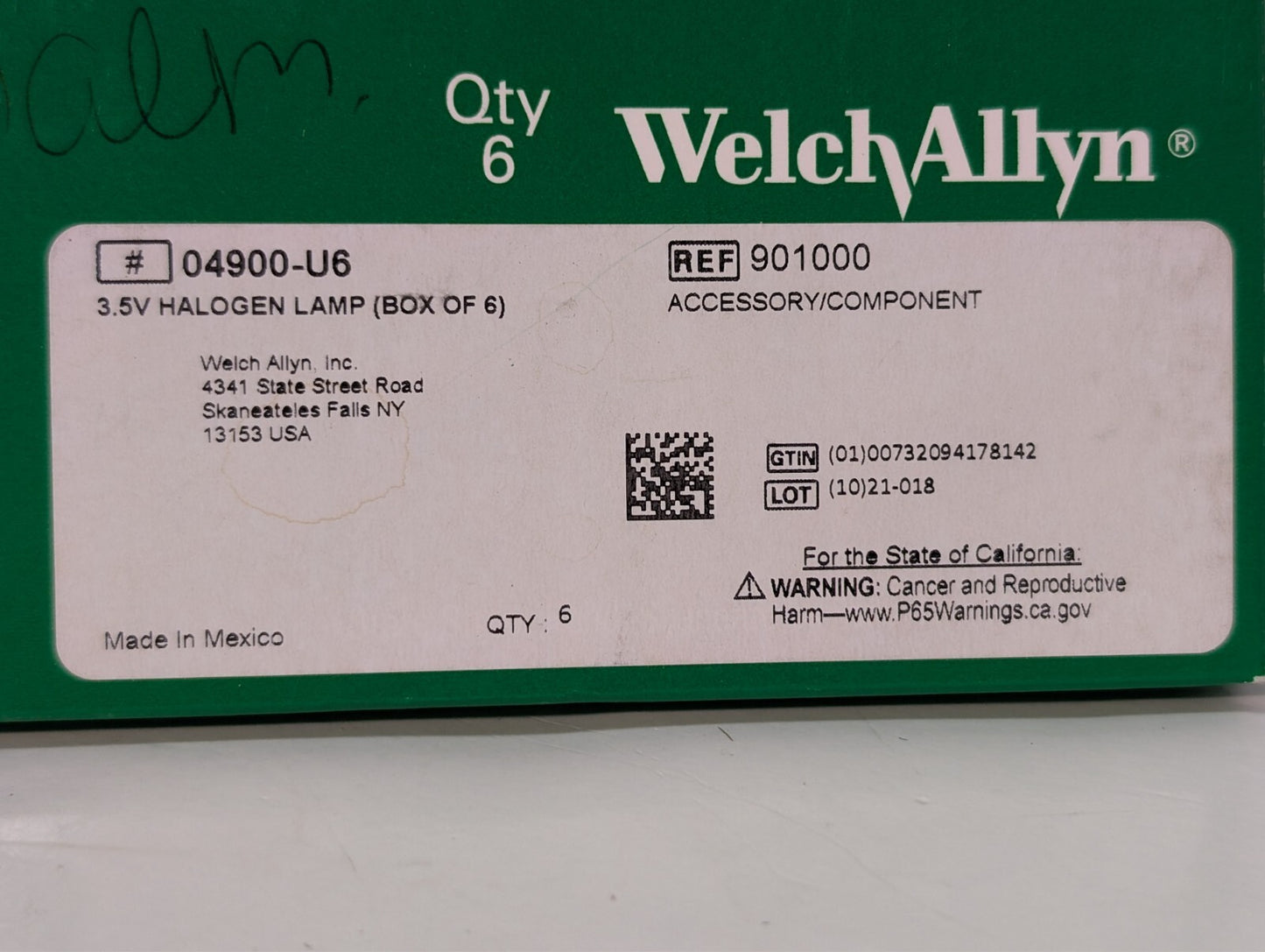 5-Pack Welch Allyn 04900-U6 3.5V Ophthalmoscope Halogen Lamp Bulbs Part 901000