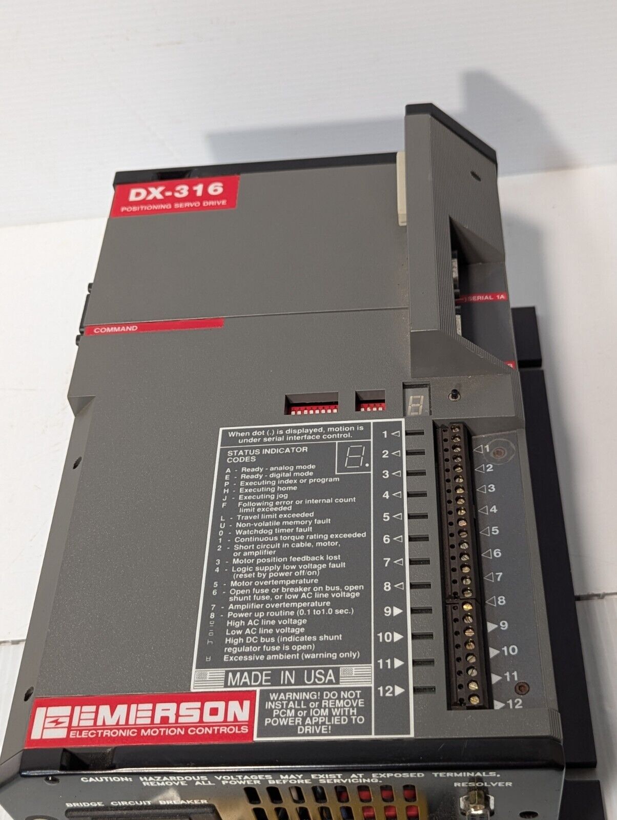 Emerson DXA-316 motor control, positioning servo drive, 240VAC out, 16kHz, 4.0A