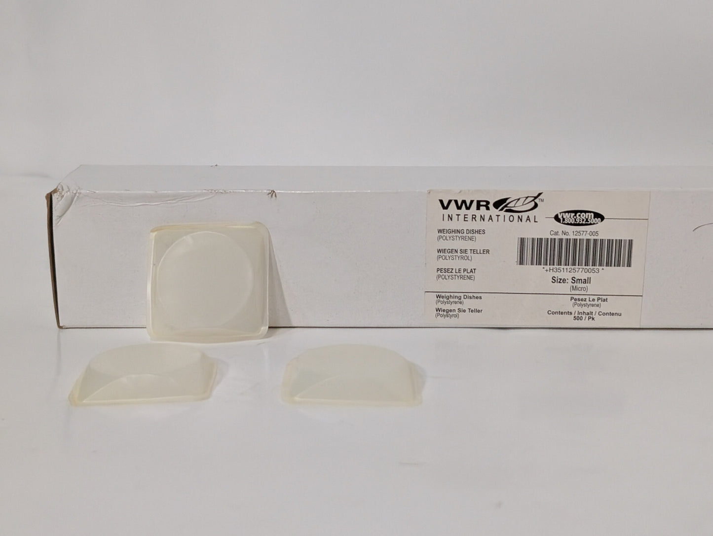 VWR International 12577-005 Small Polystyrene Weighing Dishes, 500 Pack