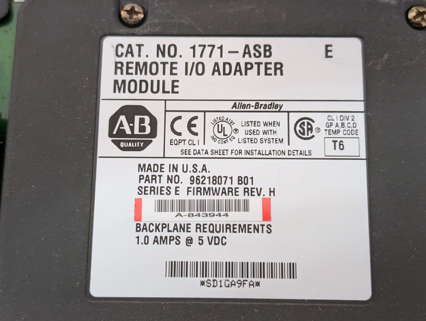 Allen Bradley 1771-ASB/E Remote Input / Output Adapter Module