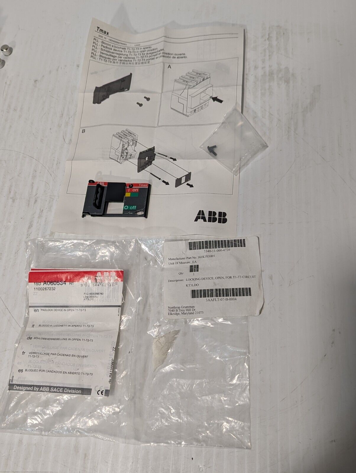 ABB KT3LDO Locking Device With Open Feature For Tmax T1-T3 - Free Shipping