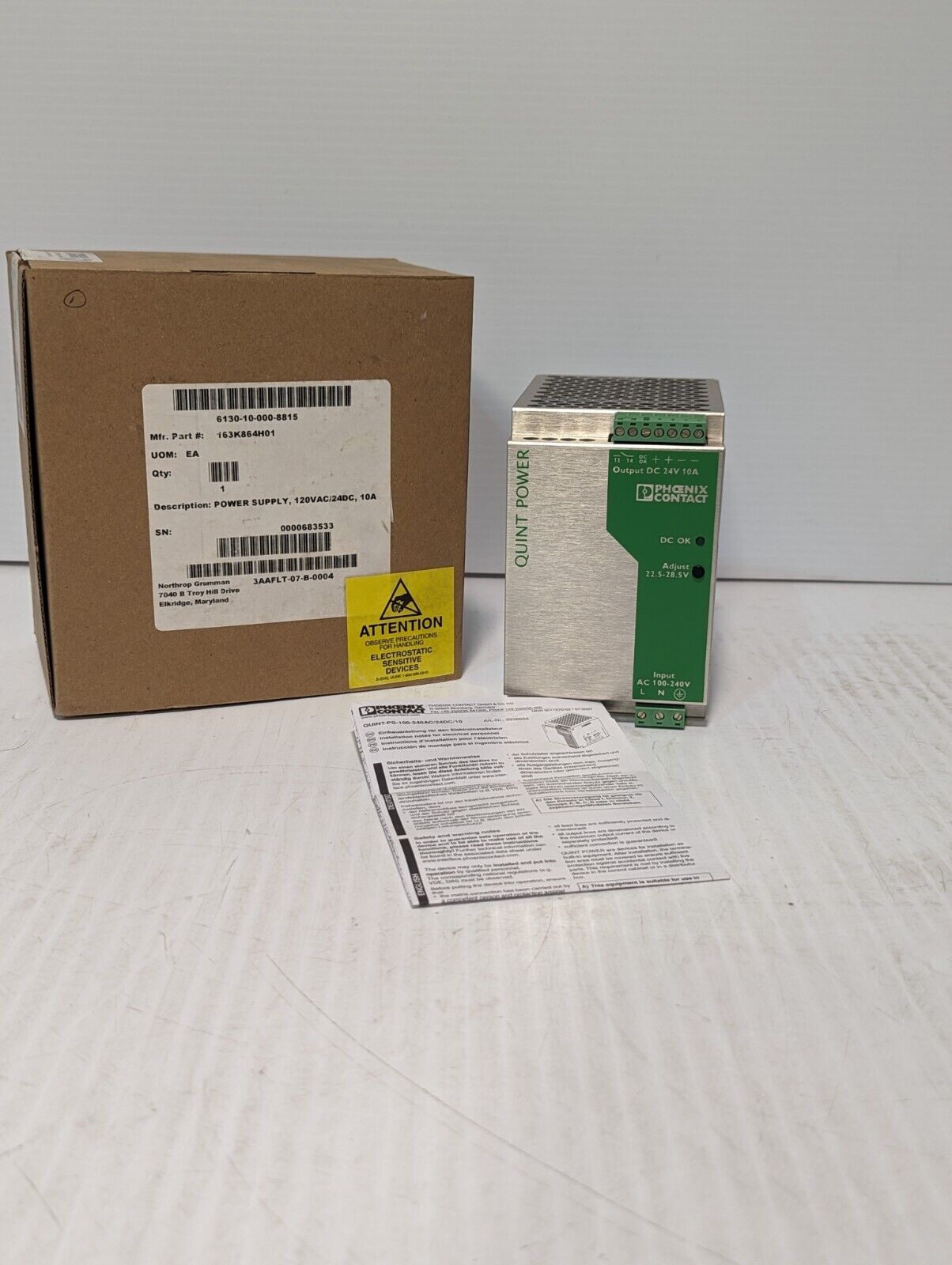 NEW Phoenix Contact QUINT-PS-100-240AC/24DC/10 Power Supply - Free Shipping