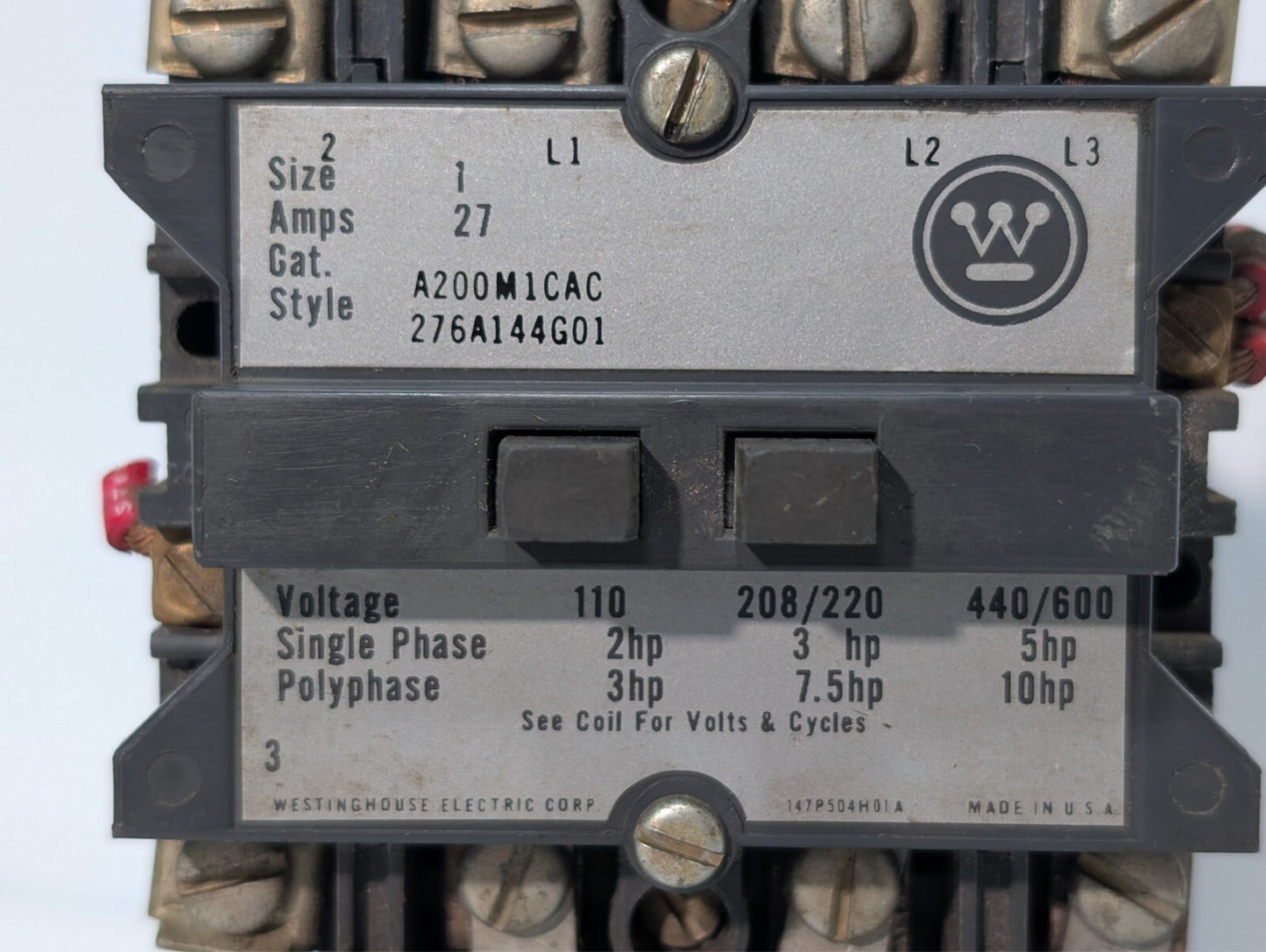 Westinghouse Motor Control A200M1CAC Starter Contactor Size 1 276A144G01