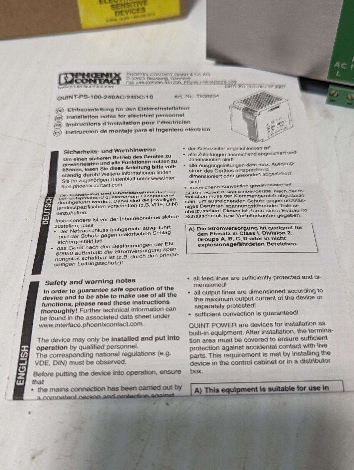 NEW Phoenix Contact QUINT-PS-100-240AC/24DC/10 Power Supply - Free Shipping