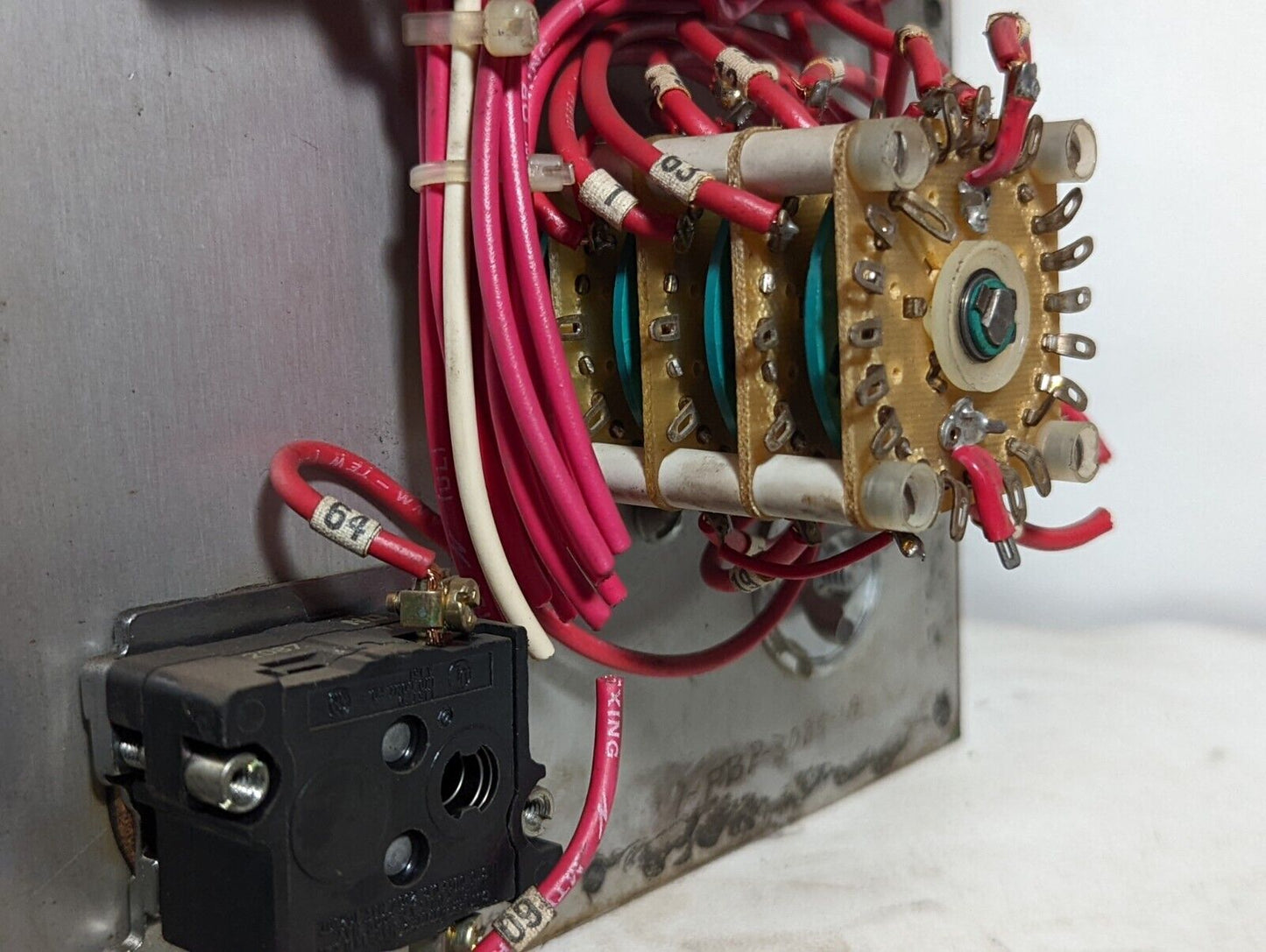 Motor control panel with pushbutton, rotary switches, indicator lights, keyed