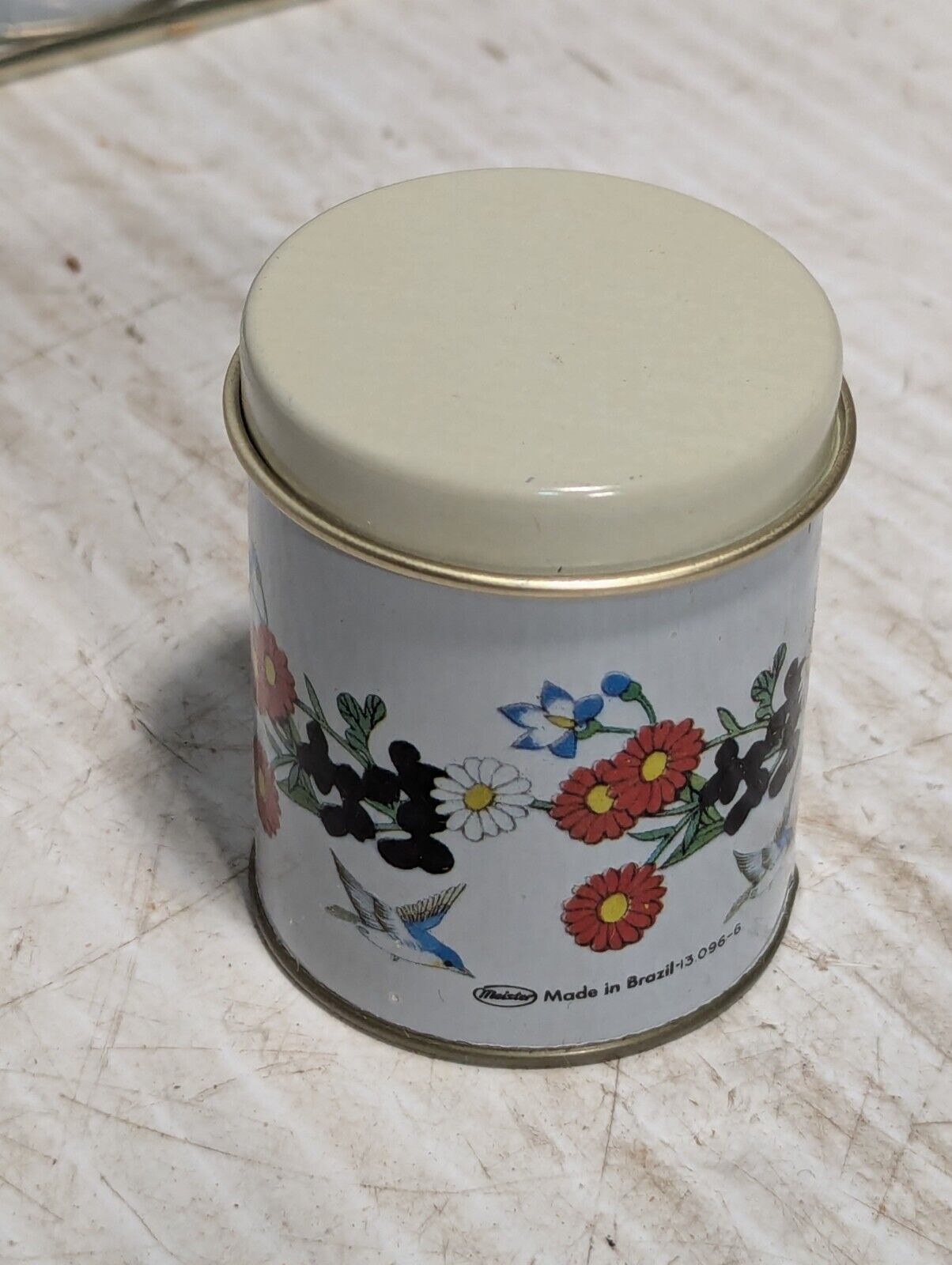 Vtg Meister 5 Tin Spice Canister Set with Rack Wild Flowers & Birds-Free Shippin