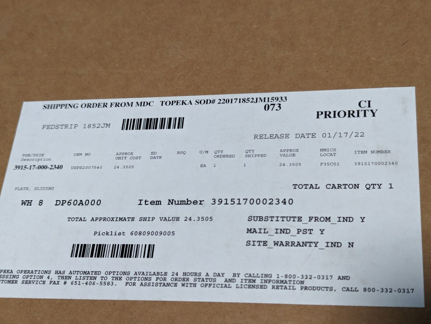 Unbranded Sliding Plate USPS2007540 97942-166K272H01 - Free Shipping