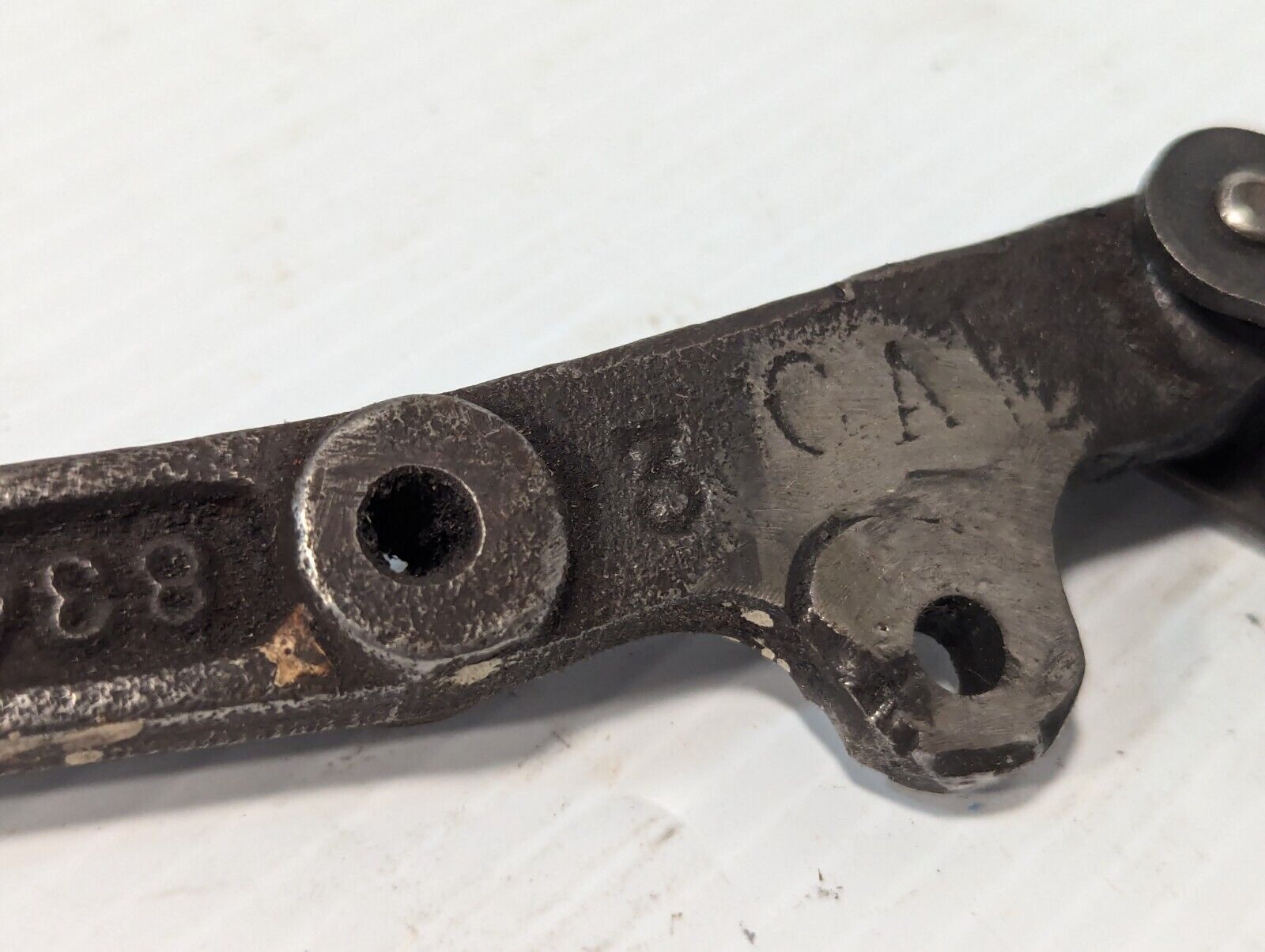 Steampunk 9.75 inch long steel handle with base, marked 8349, hinged