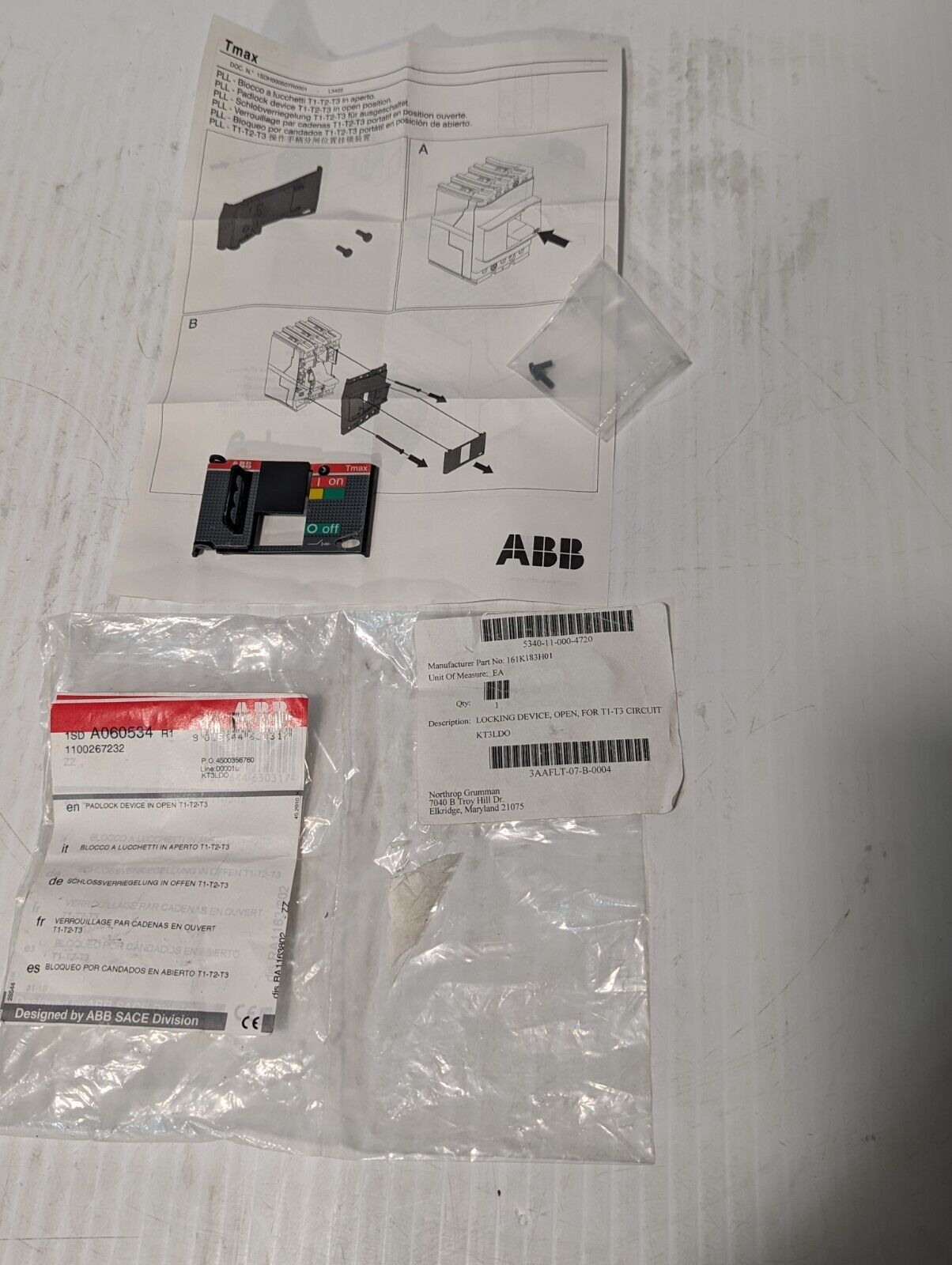 ABB KT3LDO Locking Device With Open Feature For Tmax T1-T3 - Free Shipping