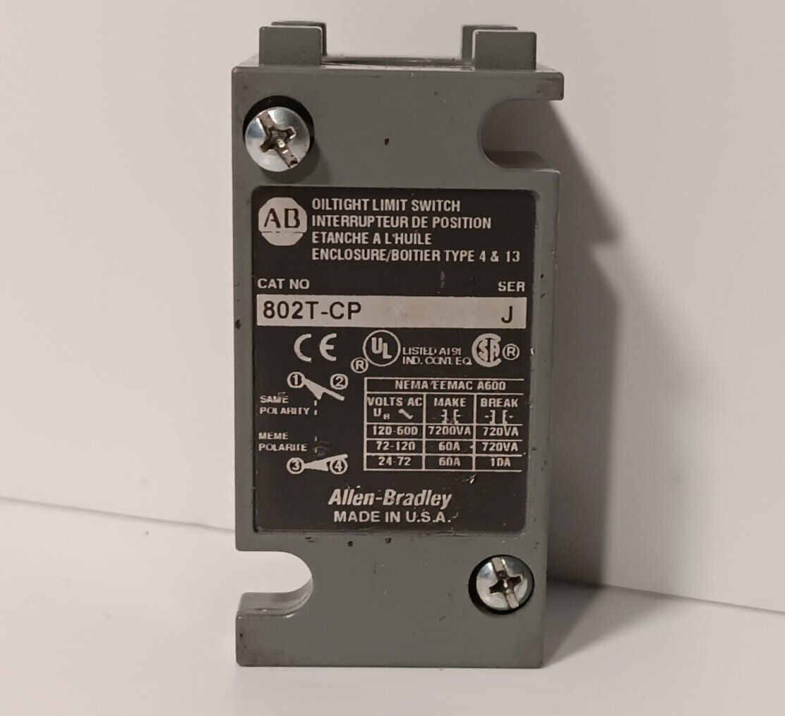 Allen Bradley 802T-CP Oil Tight Limit Switch, Made in USA, Series J