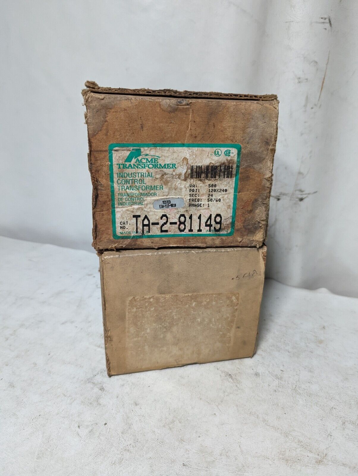 Acme TA2-81149 transformer, 0.5kVA, Primary 120x240, Secondary 24, 50/60Hz, 1 ph