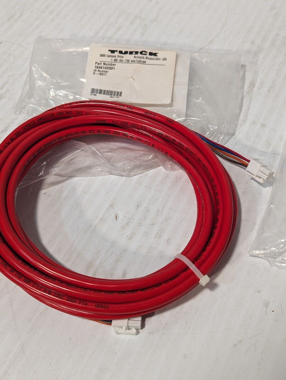 Turck U-18917 Cordset Cable 4 Pin Red Connector, 164K142G01 - Free Shipping