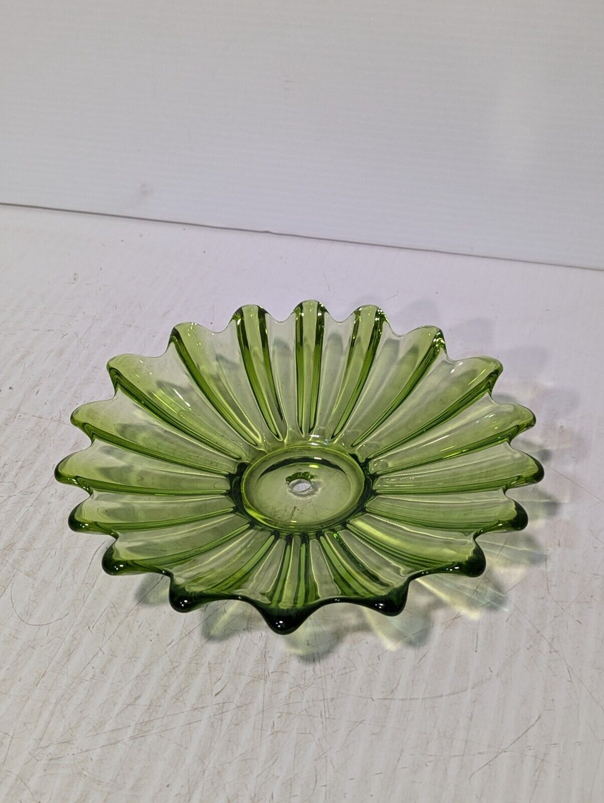 Vintage MCM Celestial Limelight Green Glass Sunflower Starburst Dish, 1960’s