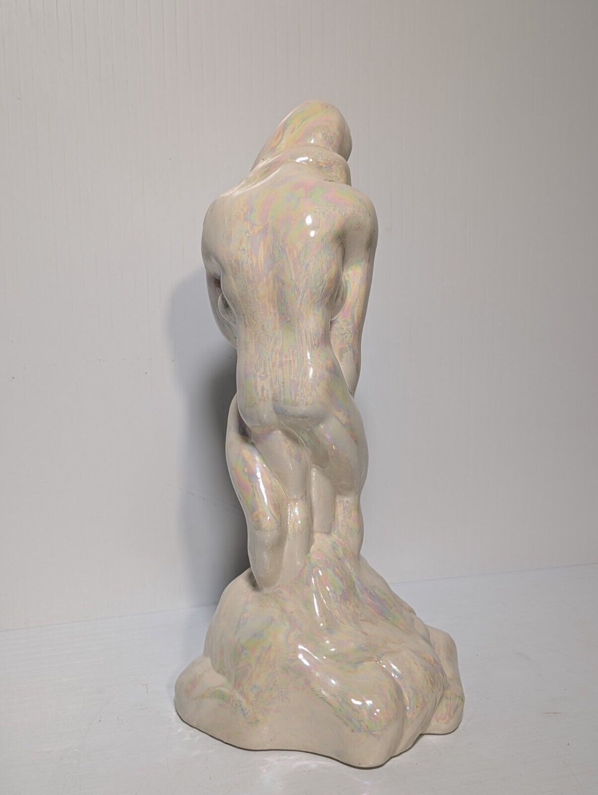 Vintage Lovers Naked Man Woman Embracing Erotic Pearlescent Ceramic Statue