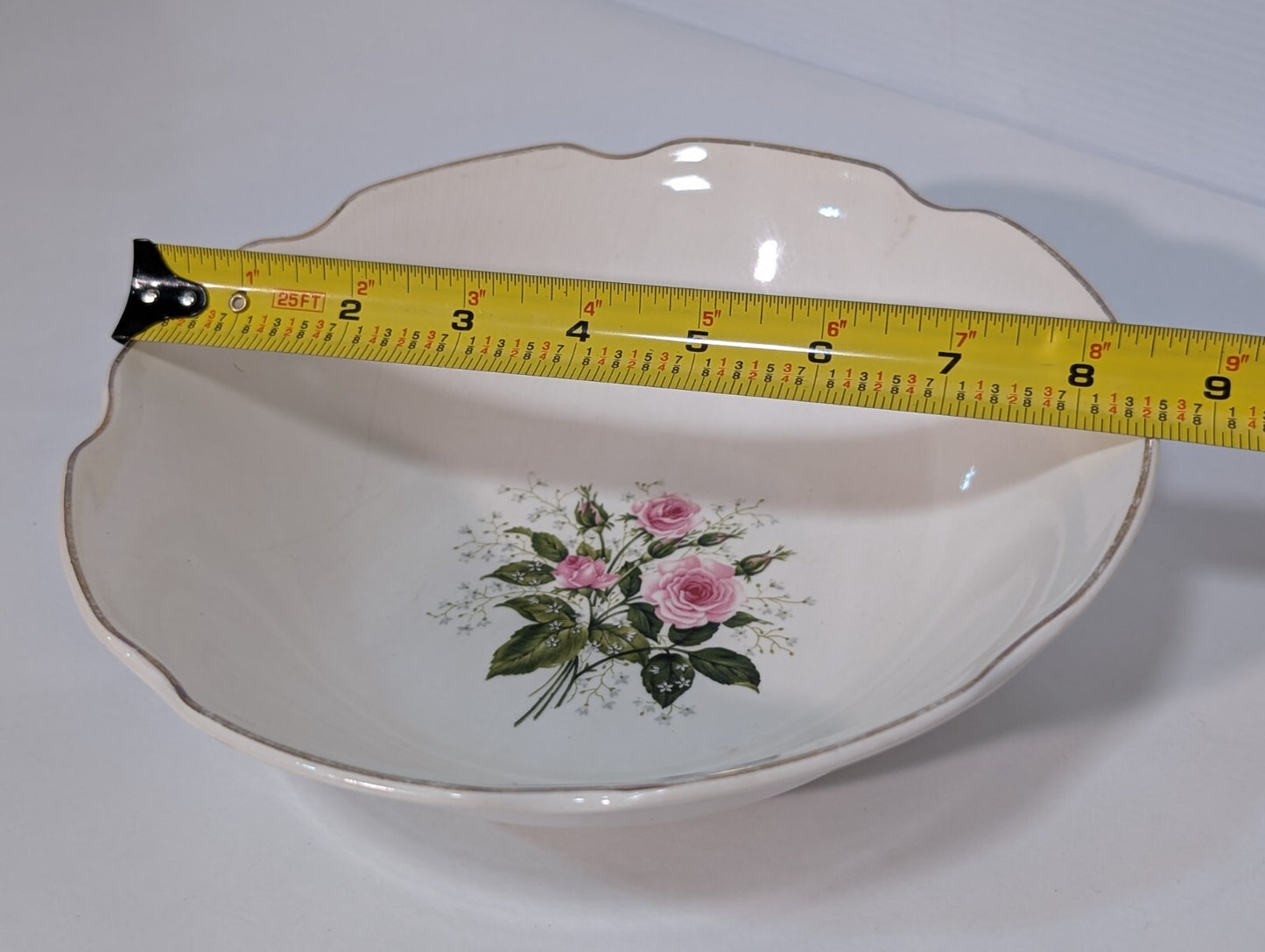 Vintage Sabin Cathy Rose Serving Bowl Pink Rose Floral Bouquet Gold Trim 8 1/2"