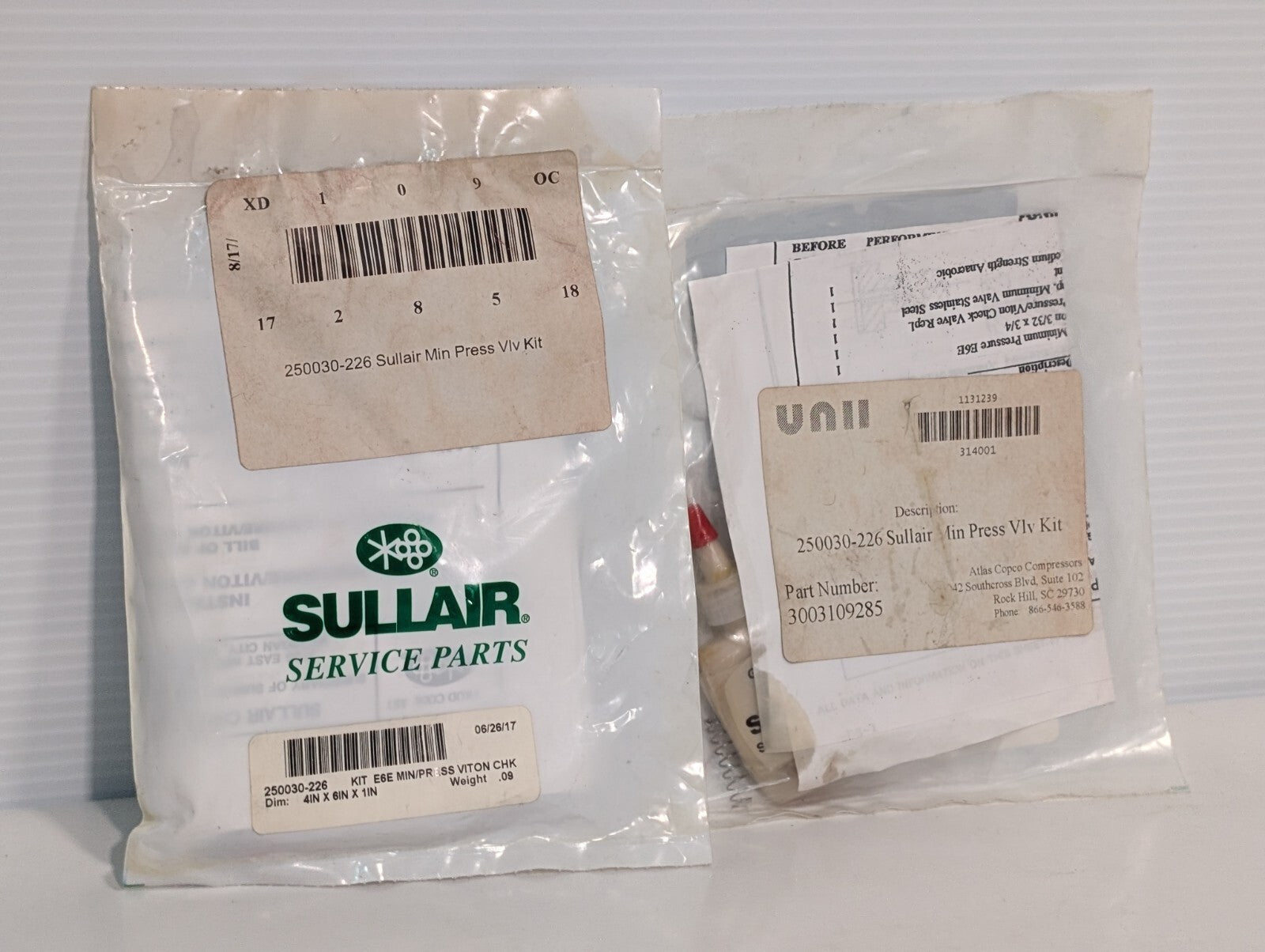 Sullair 250030-226 E6E Minimum Pressure Valve Kit Viton Check