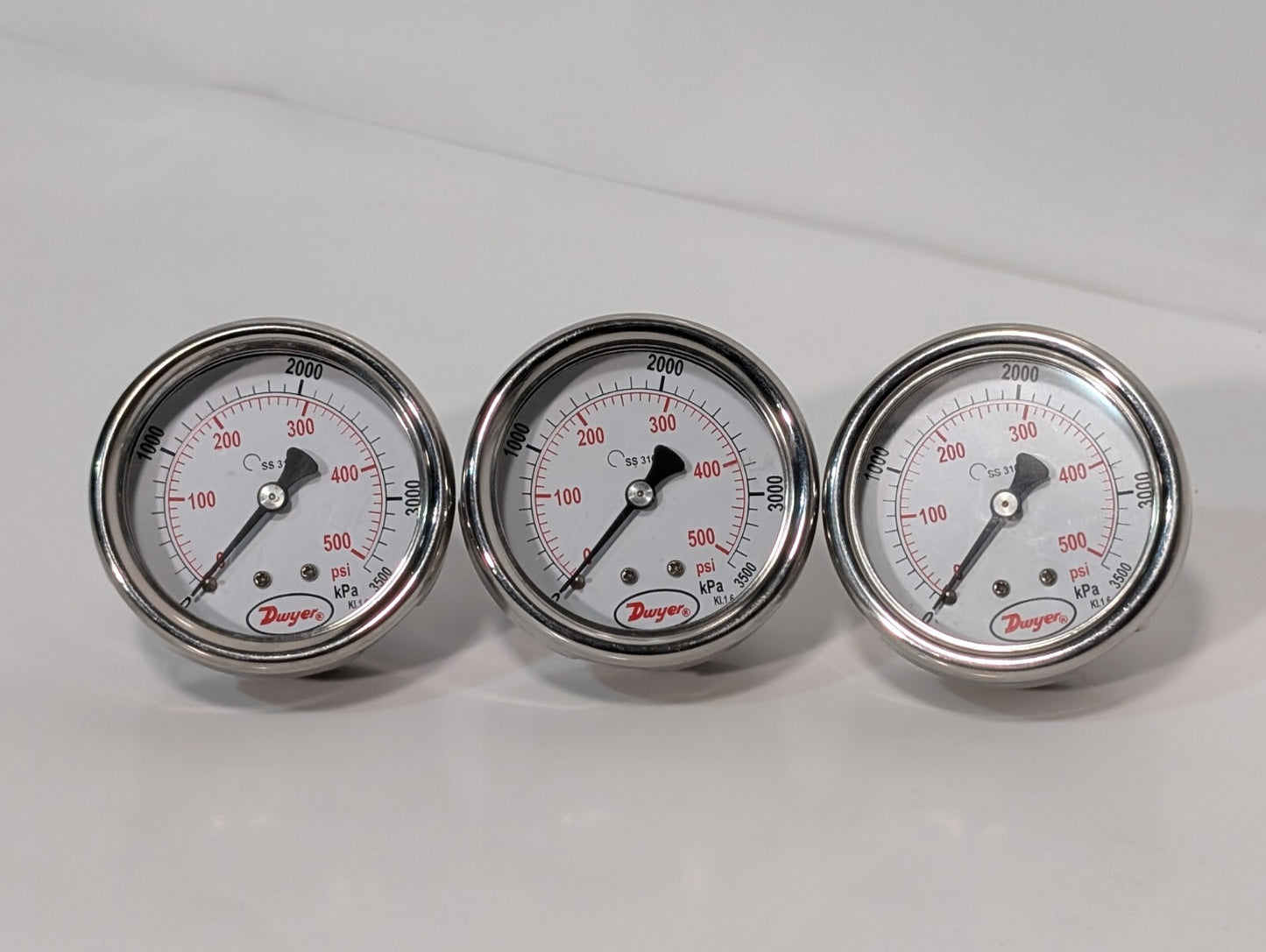 3) Dwyer SGD-D1042N 2.5" Stainless Steel Industrial Pressure Gage 500PSI 3500kPa