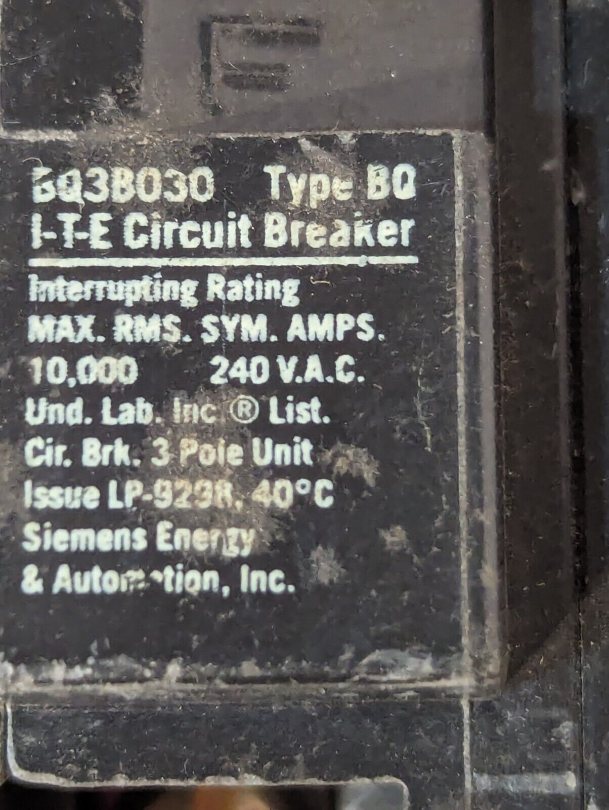 ITE BQ3B030 Circuit Breaker, 30A, 240VAC, 3-Pole - Free Shipping