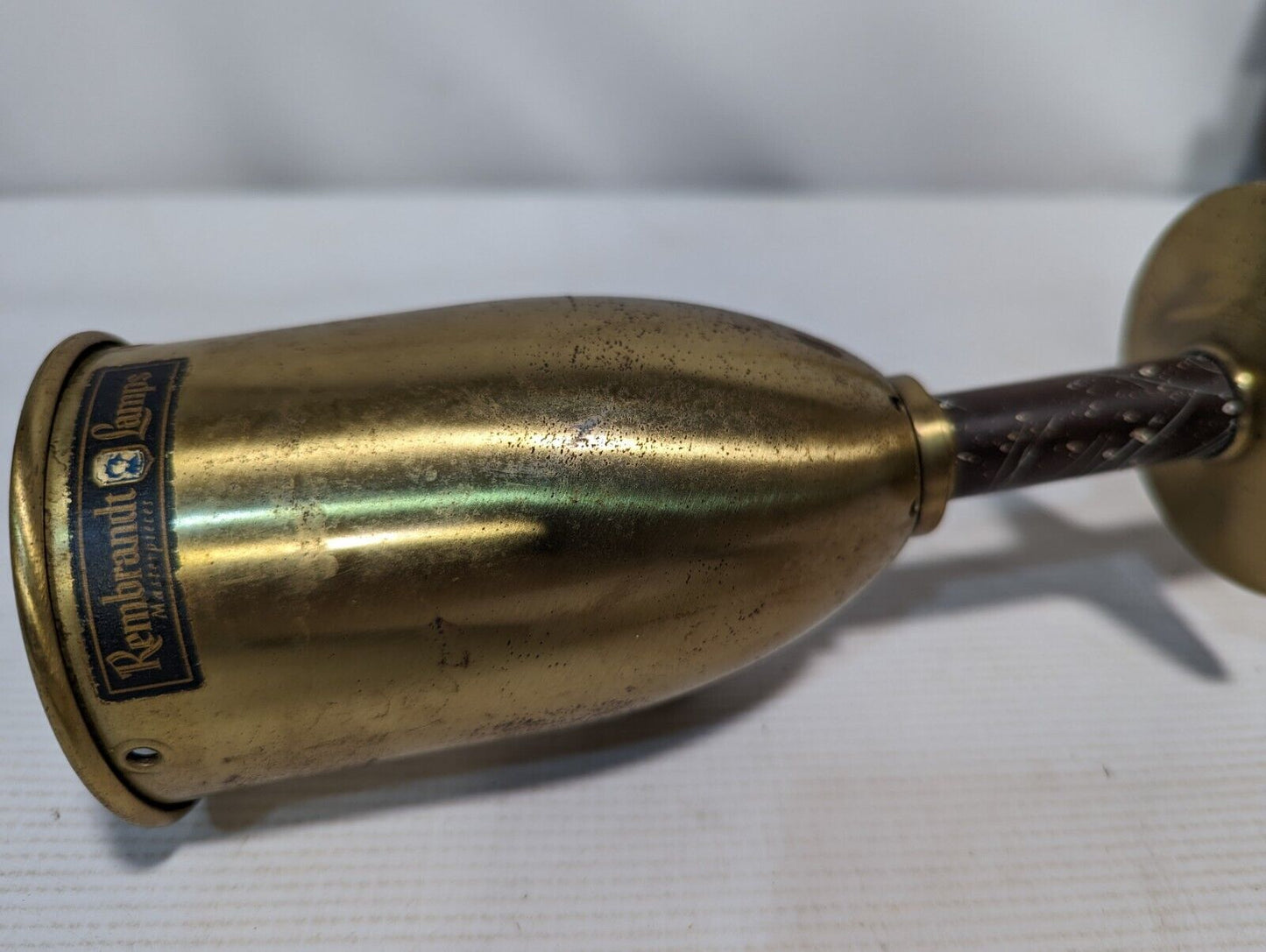 Vintage Rembrandt Lamp Company brass floor lamp with design on base