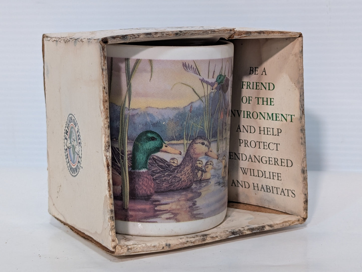 Vintage 1990s Friends of the Environment Mallard Duck Family Coffee Mug Cup