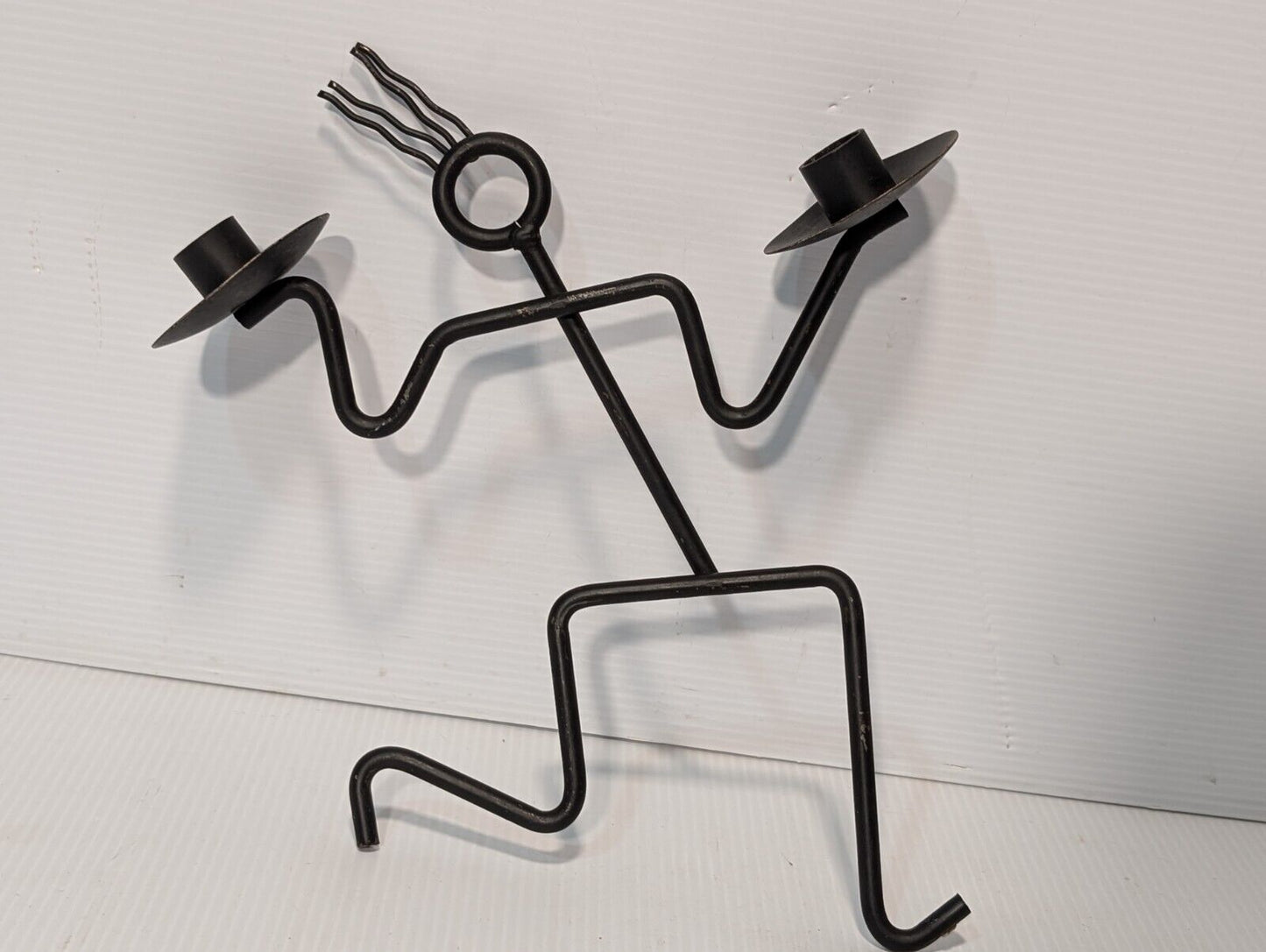 Wrought Black Iron Dancing Man Candle Holder, 12 x 8 inches - Free Shipping