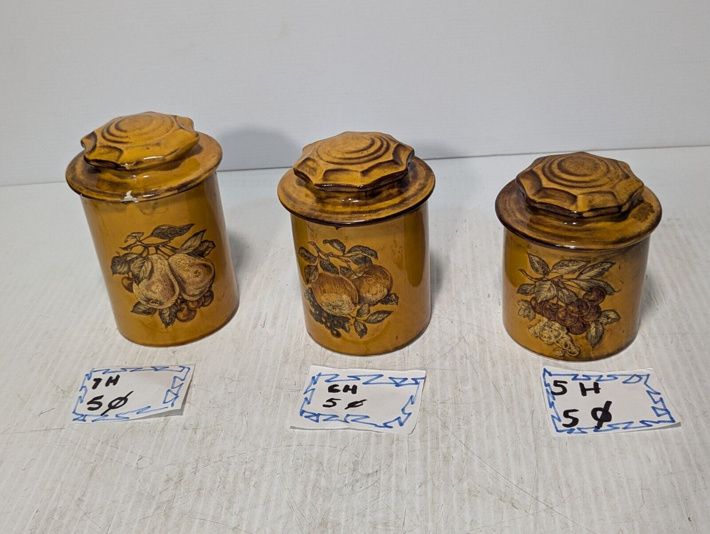 Vintage 60s Canister Set of 3, Vineyard Fall Design, Kitchen Deco -Free Shipping