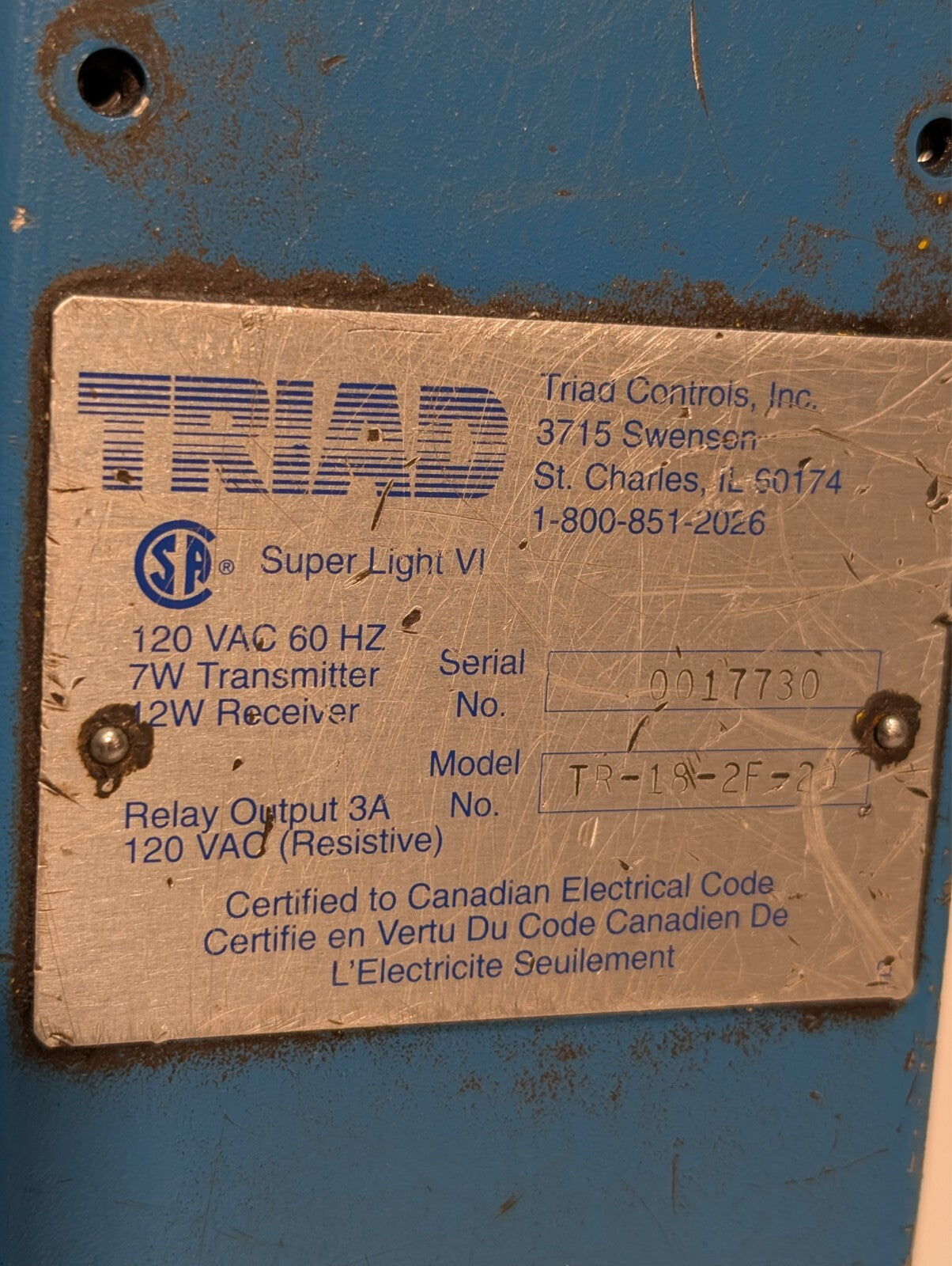 Triad TR-18-2F-20 Light Curtain Component