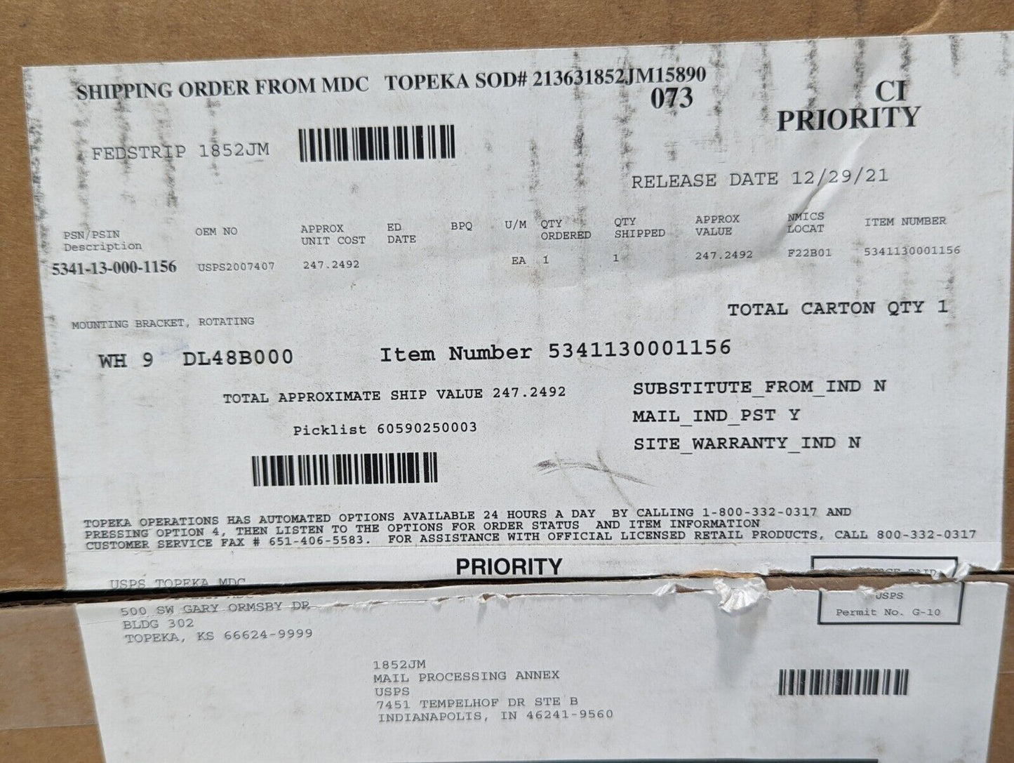 USPS2007407 Optical System Mounting Bracket 5341-13-000-1156 - Free Shipping