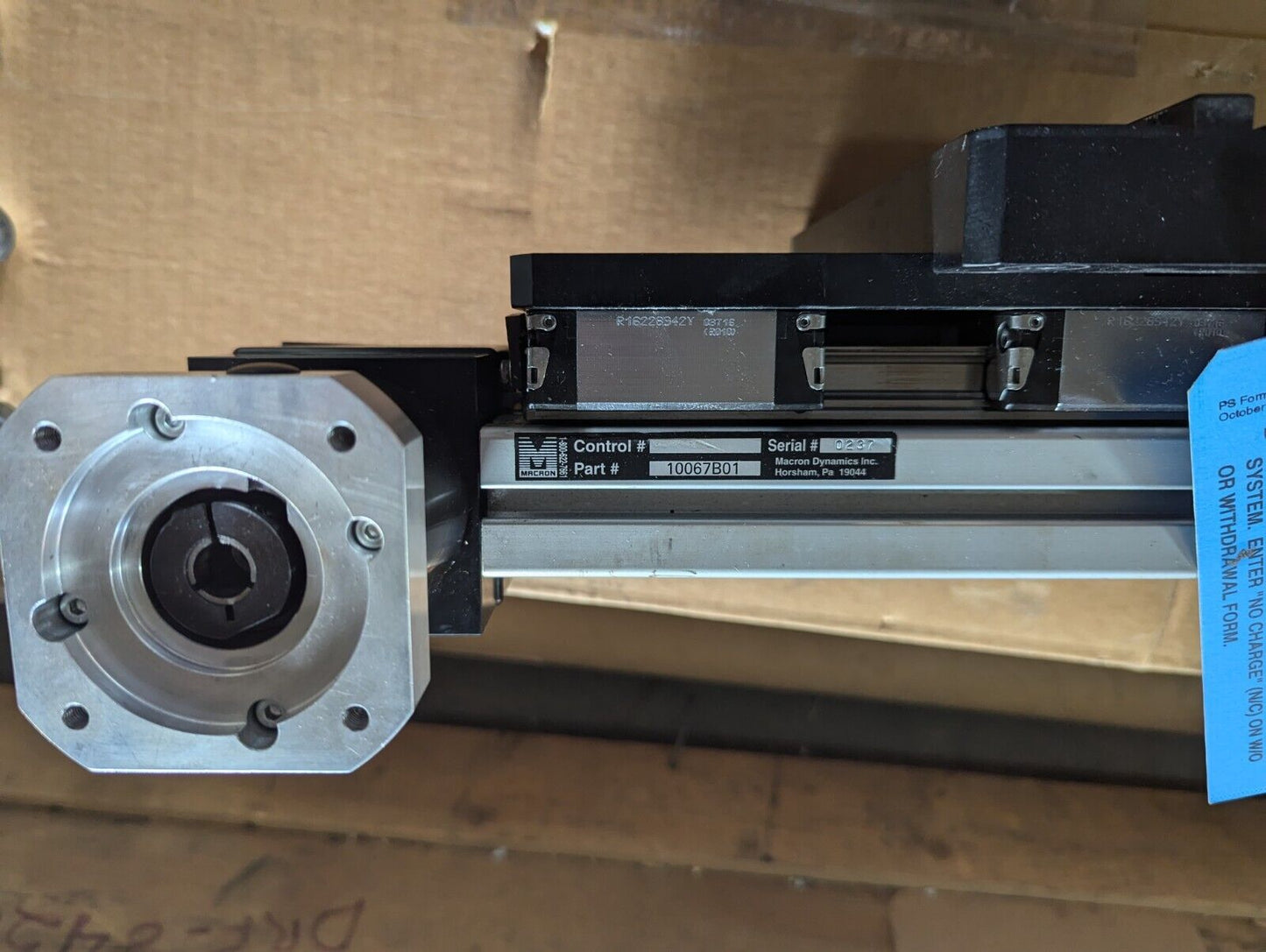 Macron 10067B01 Linear Slide Actuator w/Onvio 9000566 Reducer / 3915-12-000-3796