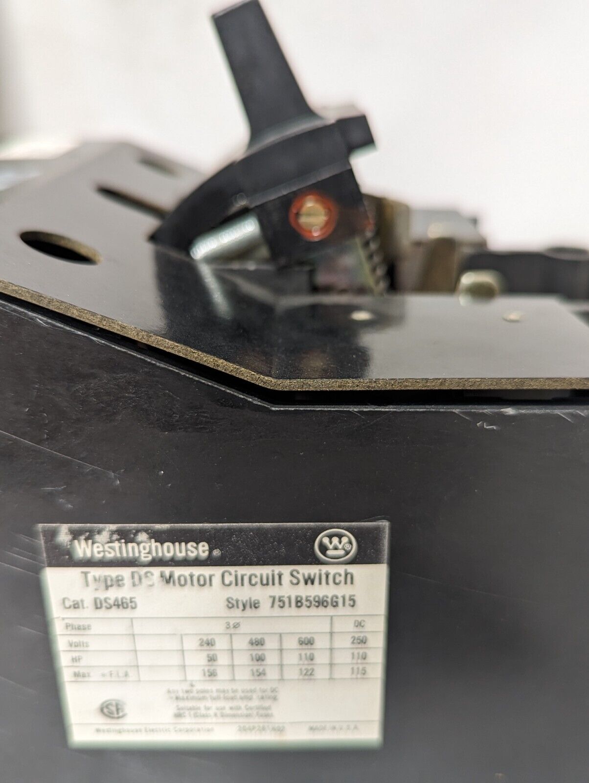 Westinghouse DS465 motor circuit switch, 751B596G15