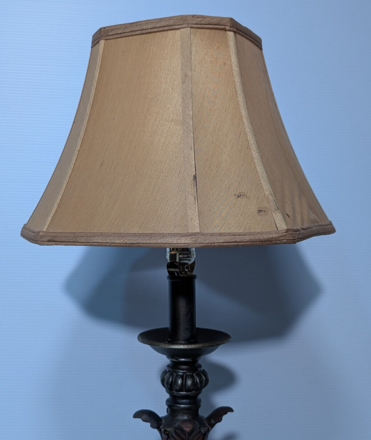 Vintage 1970s Wood, Leaf, Gold, 36" Table Lamp, Teak, Earthy, Eclectic, Nouveau