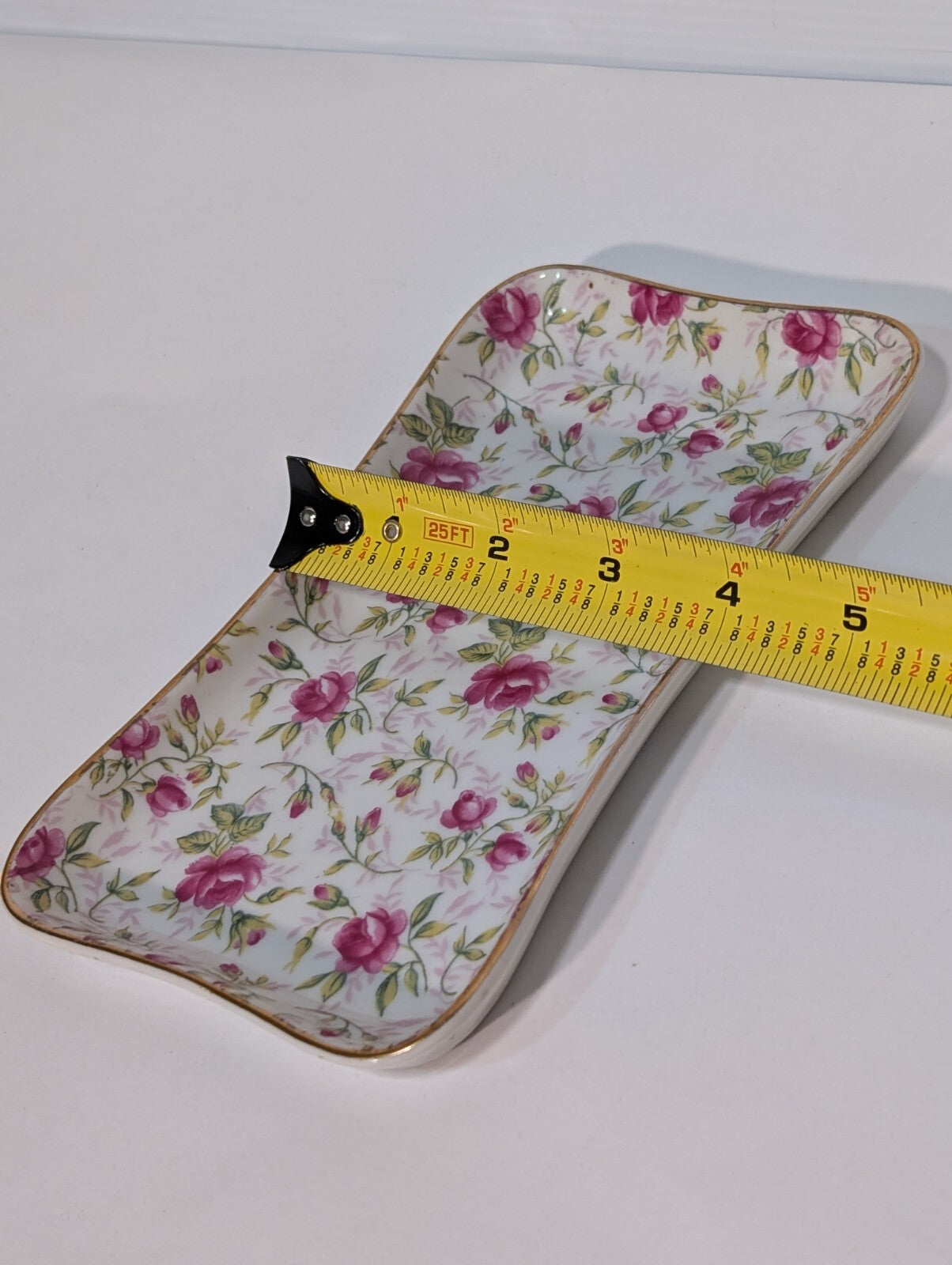 Vintage Lefton Rose Chintz China Sugar and Creamer Tray NE2044R 7" x 4"