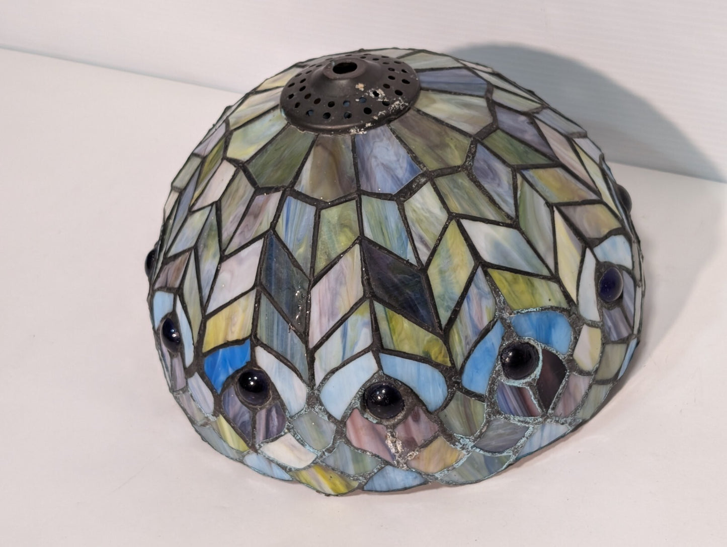 Vintage Leaded Glass Lamp Shade, 9" Wide, 6" Tall, Beautiful Piece